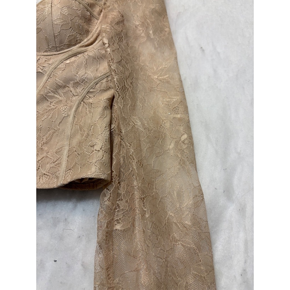 Chelsea & Violet Lace Corset Top Tan Beige Puff Sleeve Bustier Size 12 NEW - Picture 3 of 14